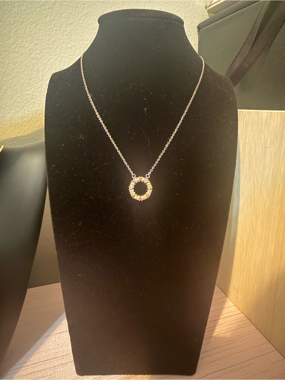 Gold Circle Pendant Necklace with Sparkling Accents - Women Jewelry